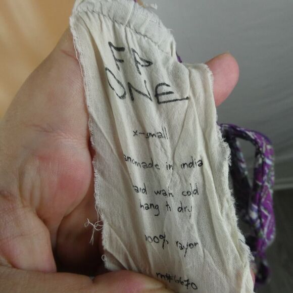 FP Free People One Swing Dress Slouch Pockets Lace V Neck Strappy Purple Green - Picture 6 of 6